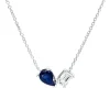 Collier 750 Weißgold Saphir 0,46ct blau Diamant Smaragd-Schliff 0,3ct TW-SI L:42cm