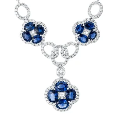 Collier 750 Weißgold 12 Saphire 3,35ct blau 158 Diamanten 1,15ct TW-SI L:45,7cm