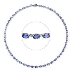 Collier 750 Weißgold 48 Tansanite 21,3ct blau 48 Brillanten 0,95ct F-PI L:41,5cm