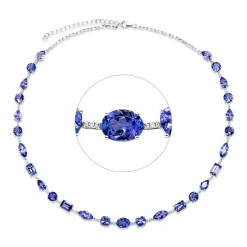 Collier 750 Weißgold 27 Tansanite 23,1ct blau 78 Brillanten 0,36ct F-VSI L:45,7cm