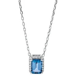 Collier 750 Weißgold Topas 1,22ct London Blue 20 Brillanten 0,08ct TW-SI L:45,7cm