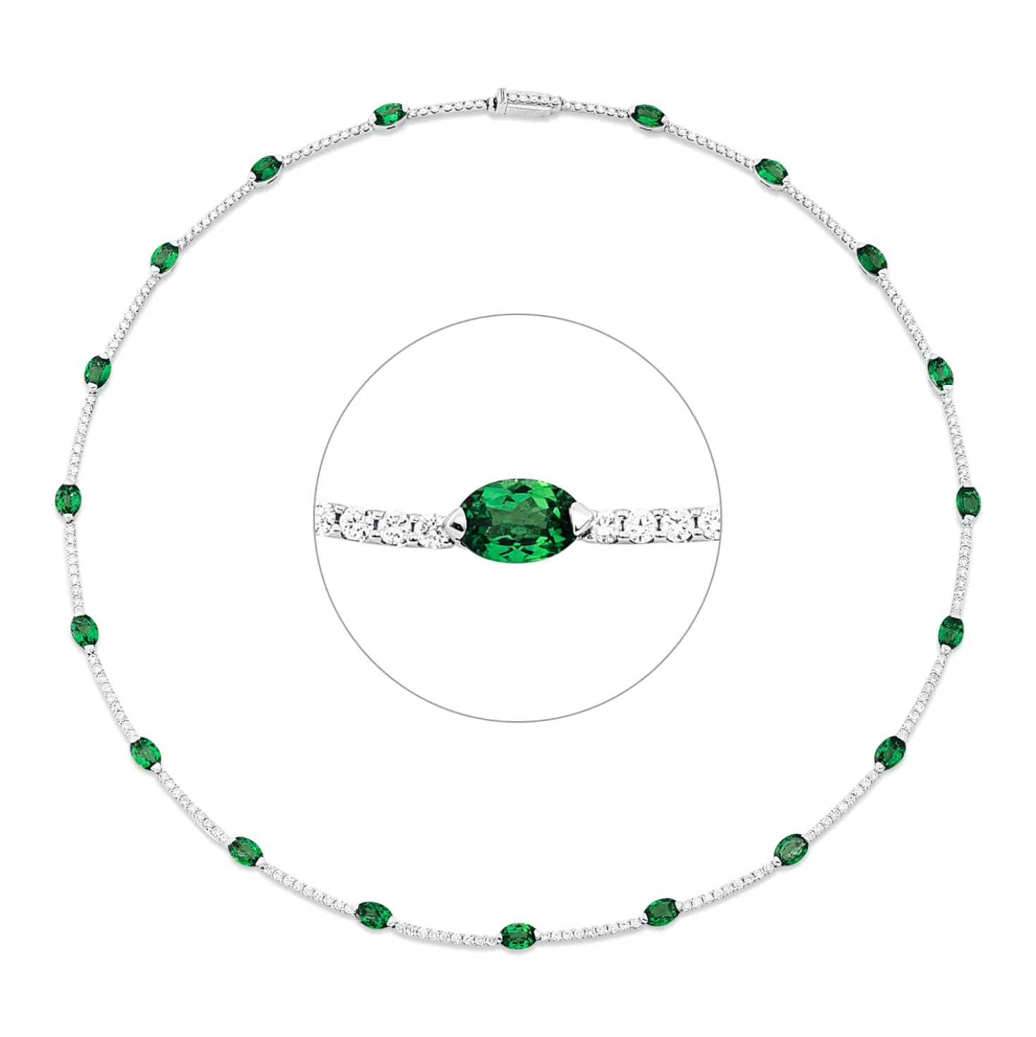 Collier 750 Weißgold 19 Tsavorithe 9,17ct grün 180 Brillanten 3,29ct TW-VSI/SI