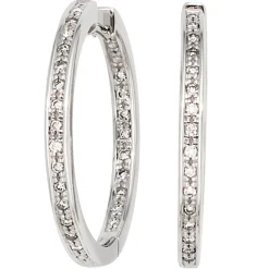 Creole Creolen 2,3mm 50 Diamanten 0.25Ct W/SI Brillanten 585 Gold Weißgold Damen