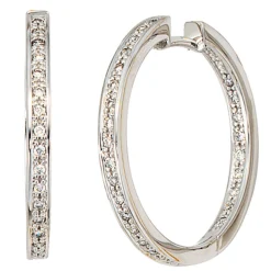 Creole Creolen 2,3mm 50 Diamanten 0.25Ct W/SI Brillanten 585 Gold Weißgold Damen