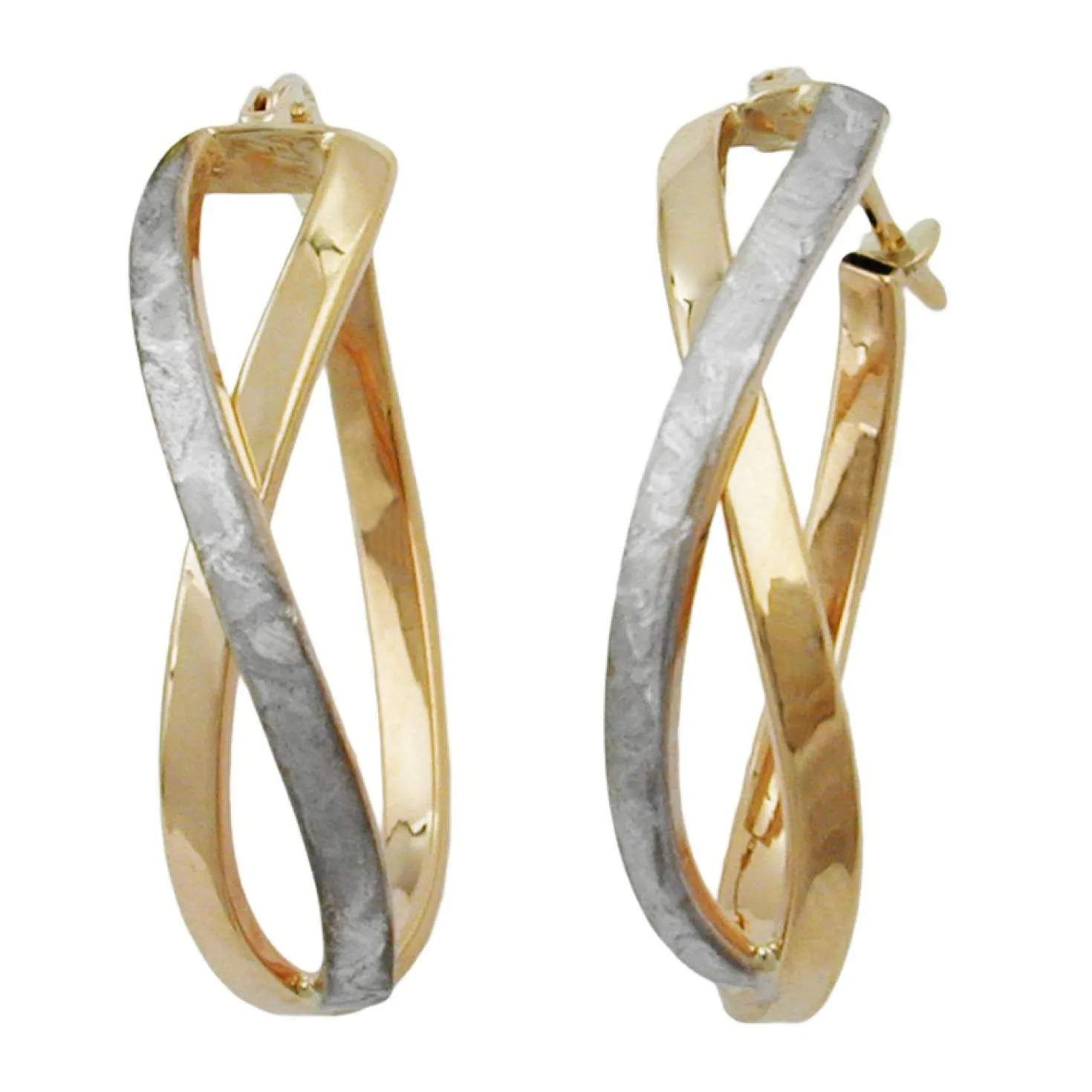 Creole Creolen 26mm, 375 Gold, gekreuzt, bicolor rhodiniert, Damen