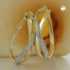 Creole Creolen 26mm, 375 Gold, gekreuzt, bicolor rhodiniert, Damen