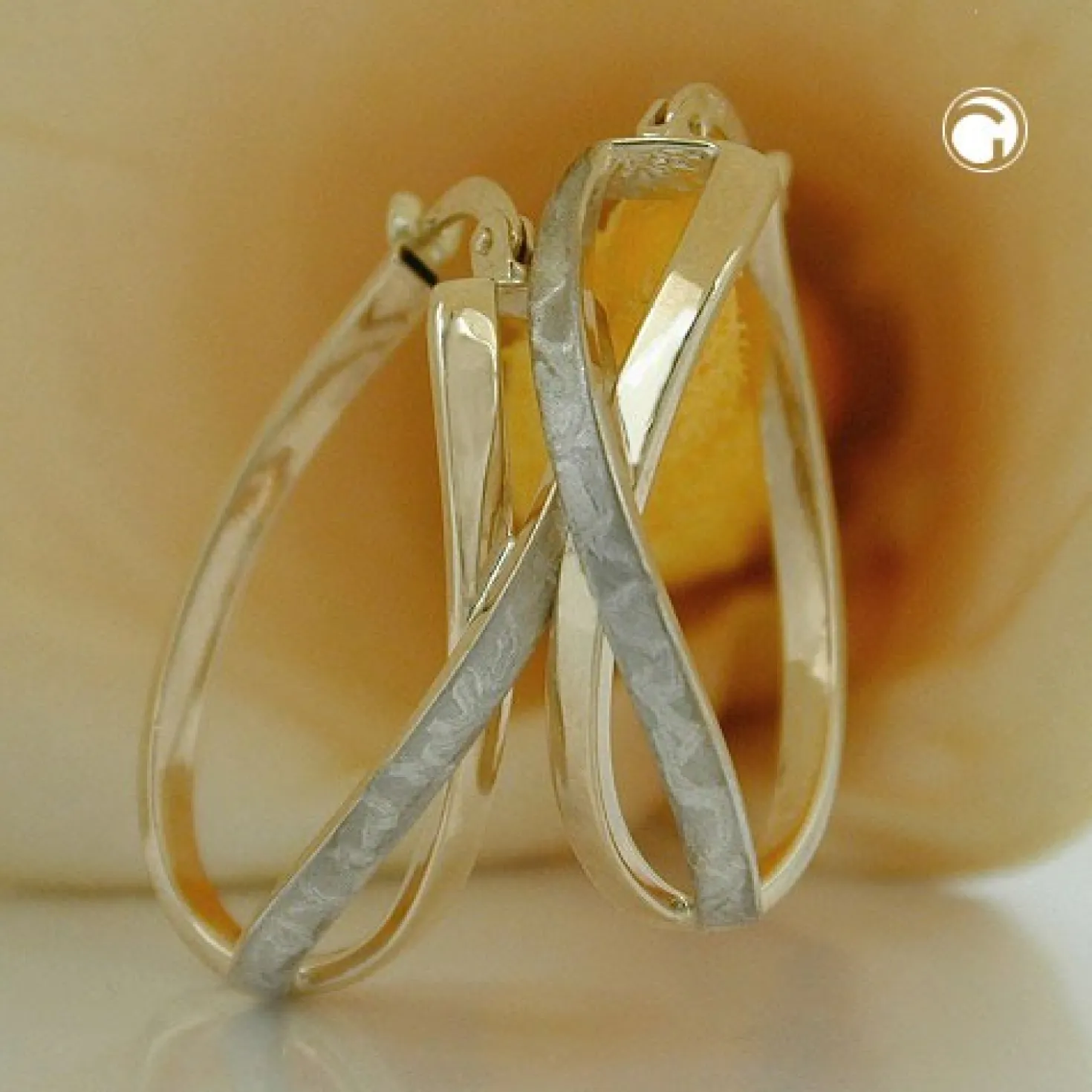Creole Creolen 26mm, 375 Gold, gekreuzt, bicolor rhodiniert, Damen