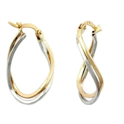 Creole Creolen Ohrringe, 22mm, 375 Gold, bicolor rhodiniert, Damen