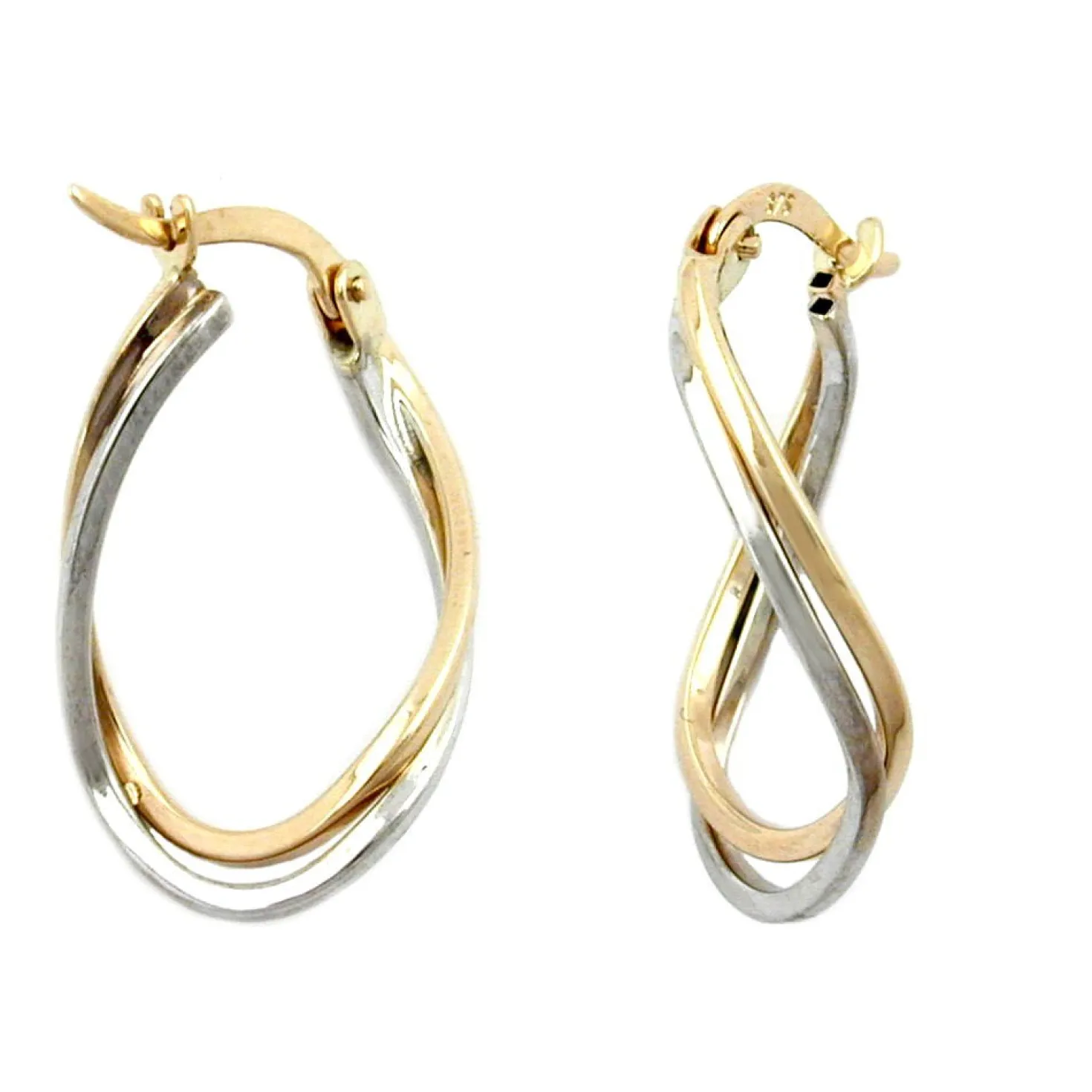 Creole Creolen Ohrringe, 22mm, 375 Gold, bicolor rhodiniert, Damen