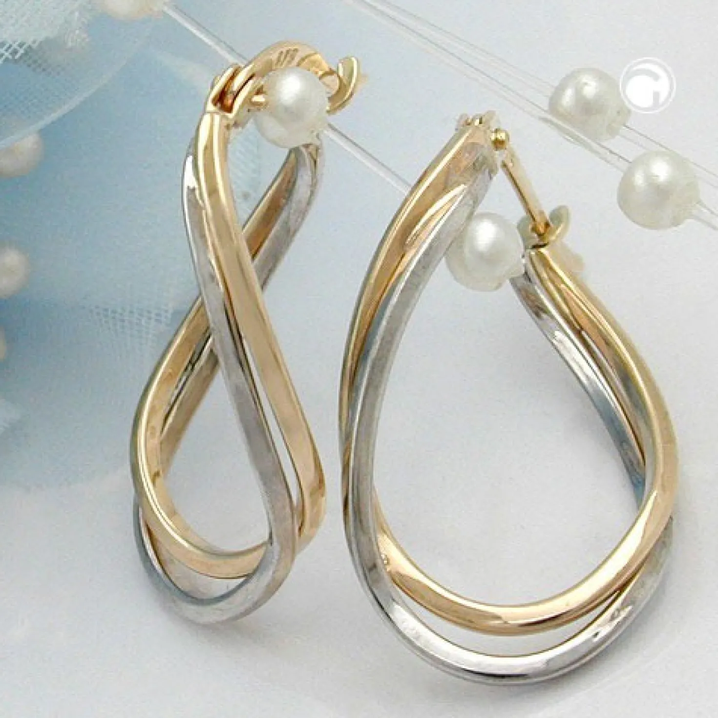 Creole Creolen Ohrringe, 22mm, 375 Gold, bicolor rhodiniert, Damen