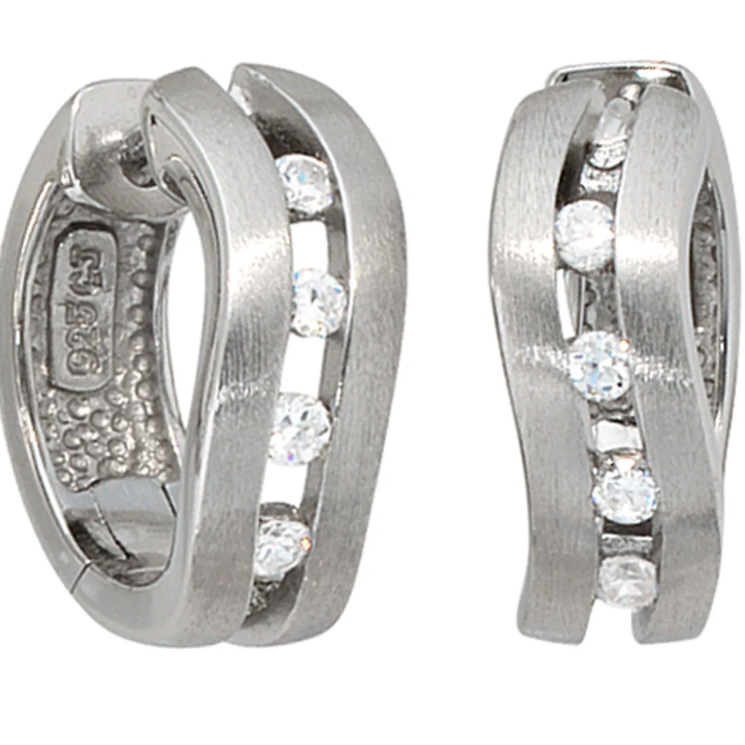 Creole Creolen Ohrringe, 16.8mm, mit Zirkonia, mattiert,925 Silber