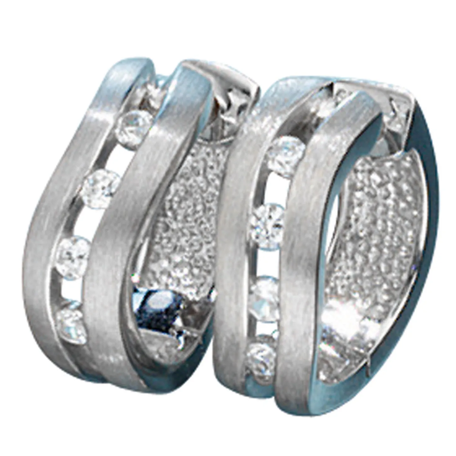 Creole Creolen Ohrringe, 16.8mm, mit Zirkonia, mattiert,925 Silber