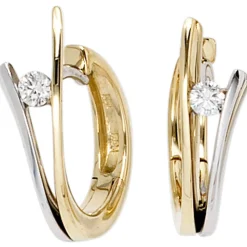 Creole Creolen 4,9x16,4mm mit Diamanten 0.1Ct W/SI 585 Gold Gelbgold Weißgold
