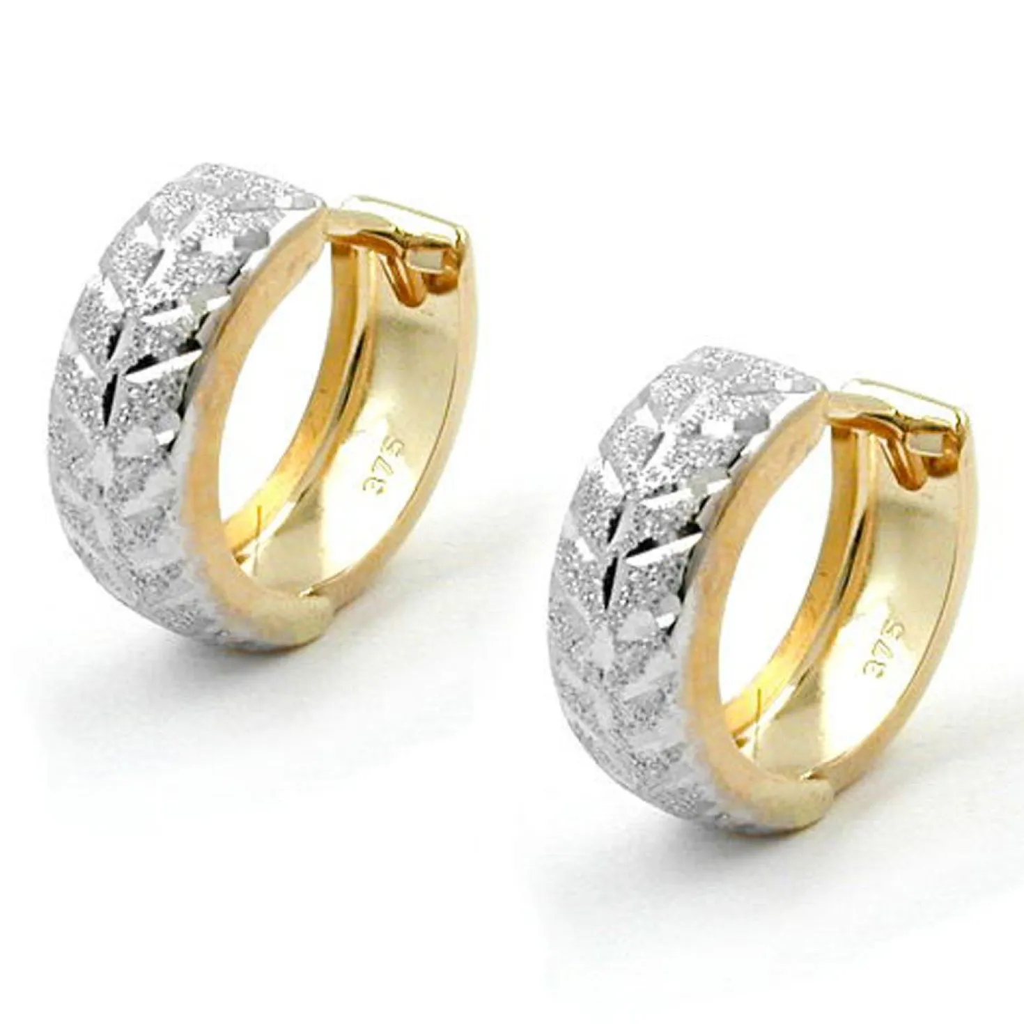 Creole Creolen 12x5mm Ohrringe diamantiert 375 Weißgold & Gelbgold Goldohrringe