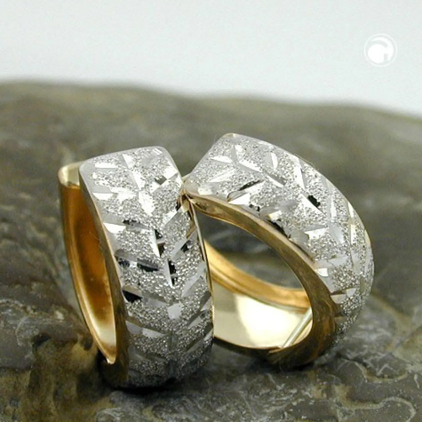 Creole Creolen 12x5mm Ohrringe diamantiert 375 Weißgold & Gelbgold Goldohrringe
