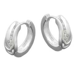 Creole Creolen 14x6mm Ohrringe gewölbt mit Zirkonia 925 Silber Silberohrringe