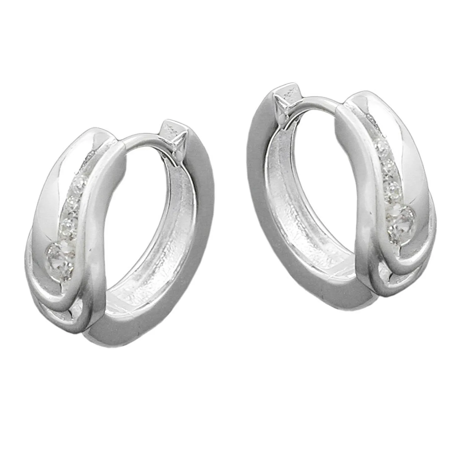Creole Creolen 14x6mm Ohrringe gewölbt mit Zirkonia 925 Silber Silberohrringe
