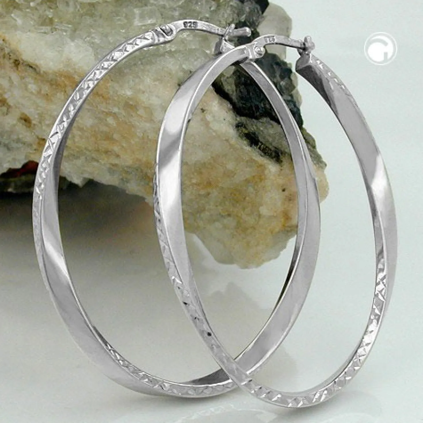 Creole Creolen 44x3mm Ohrringe oval geschwungen echtes 925 Silber für Damen