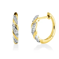 Creolen aus 750 Gelbgold 26 Brillanten 0,07ct TLB-SI 12,5x2,5mm Fassung rhodiniert