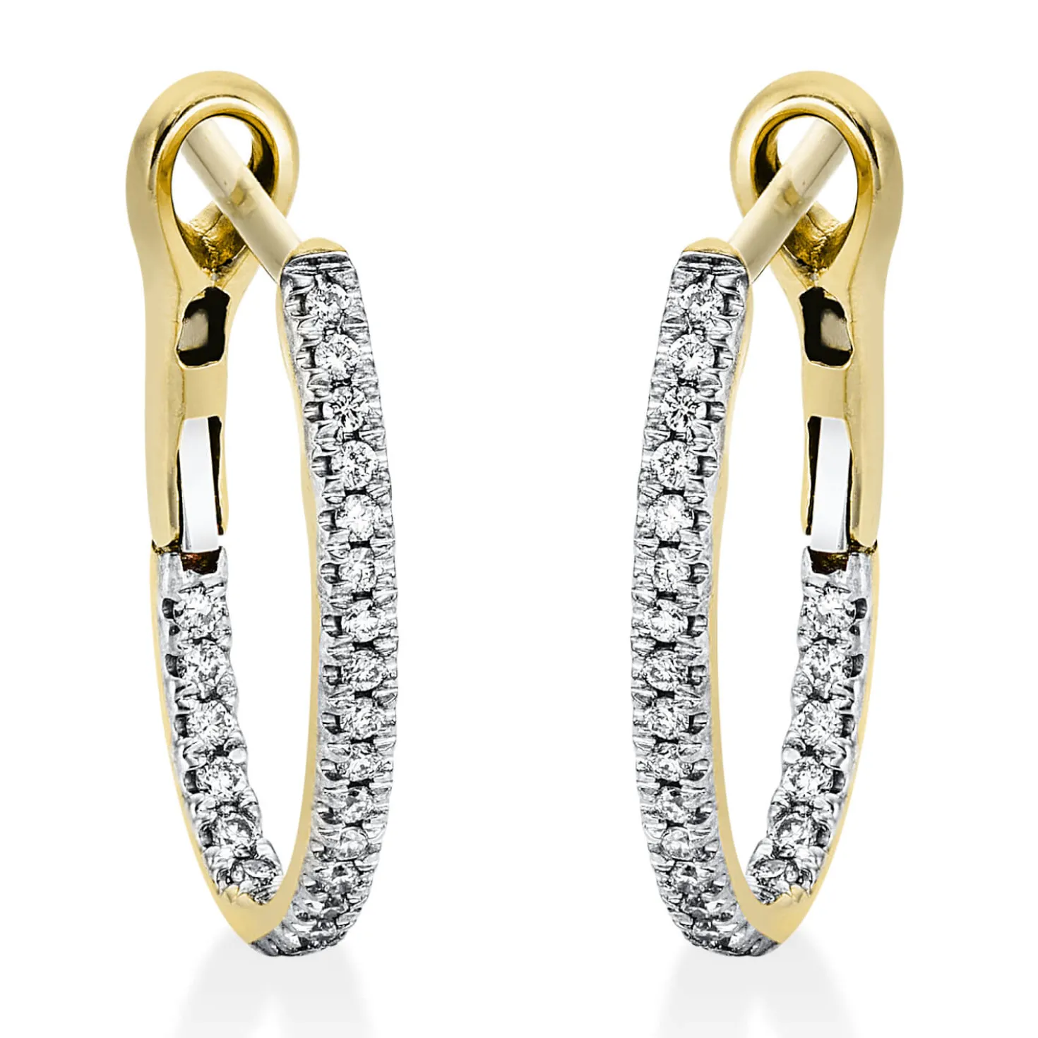 Creolen aus 750 Gelbgold 46 Brillanten 0,25ct TW-SI 18,2x1,9mm Fassung rhodiniert