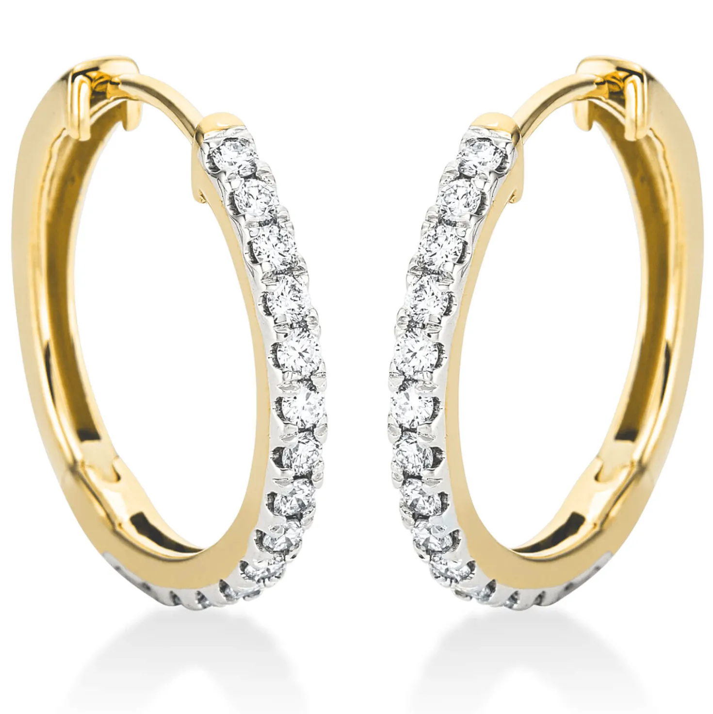 Creolen aus 750 Gelbgold 30 Brillanten 0,5ct TW-SI 18,6x1,9mm Fassung rhodiniert