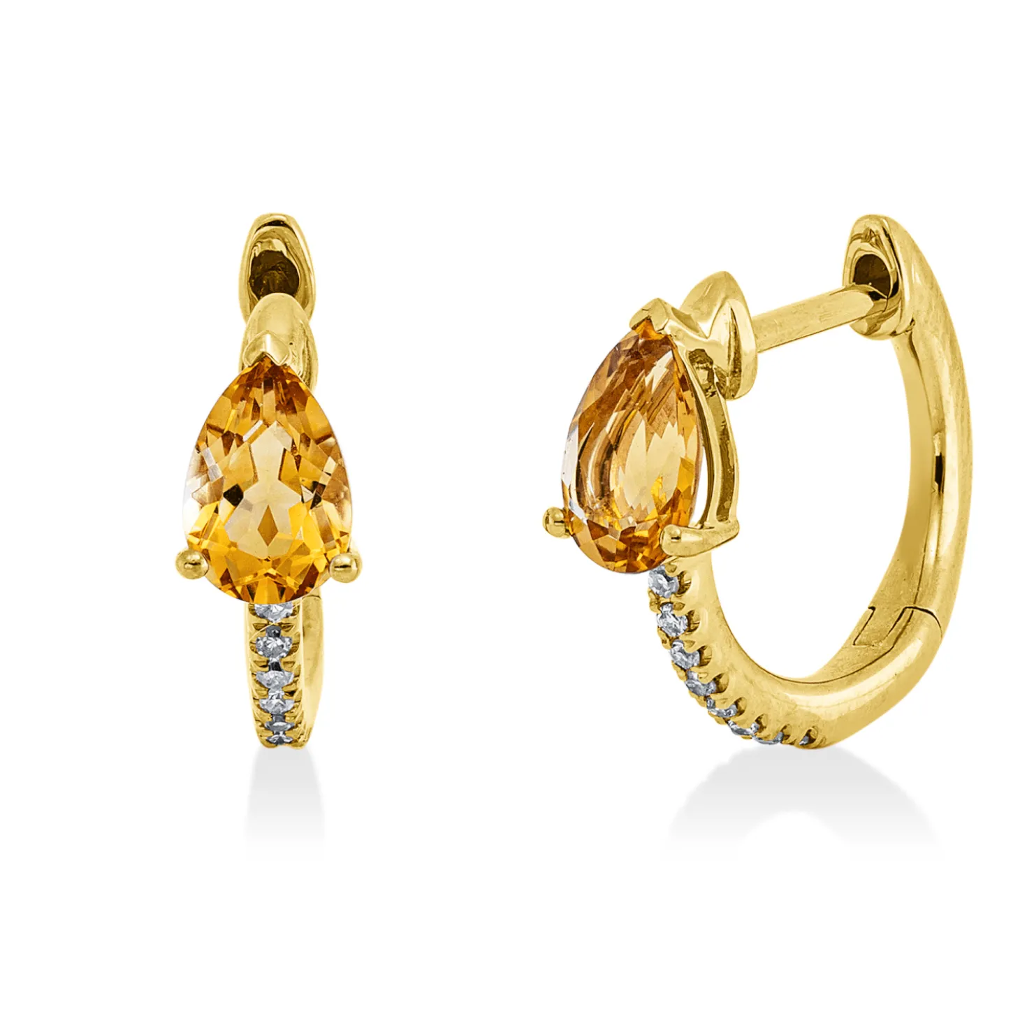 Creolen aus 750 Gelbgold 2 Citrine 0,69ct gelb 16 Diamanten 0,05ct W-SI 15,1x4,4mm