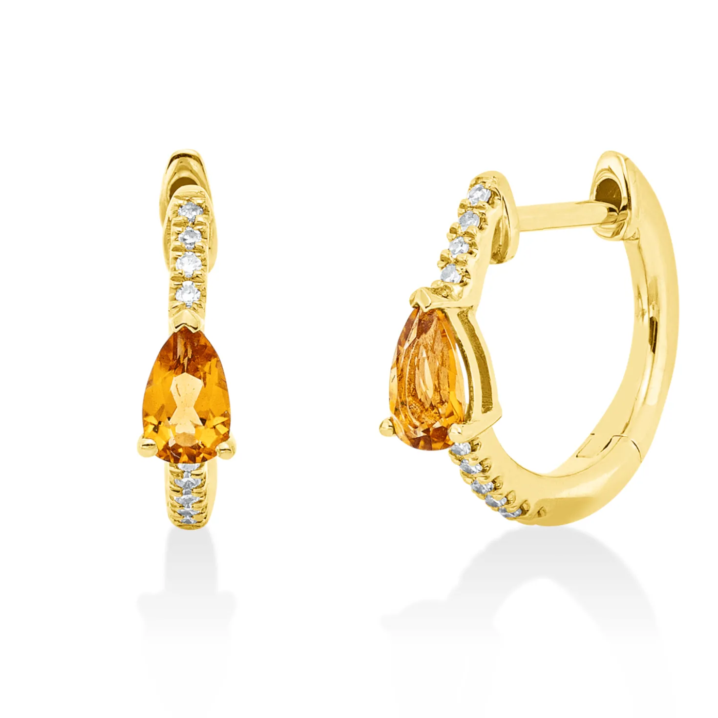 Creolen aus 750 Gelbgold 2 Citrine 0,32ct gelb 20 Diamanten 0,32ct W-SI 14,4x3,2mm