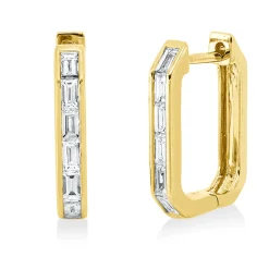 Creolen aus 750 Gelbgold 12 Diamanten Baguette-Schliff 0,6ct TW-SI 16,4x2,8mm