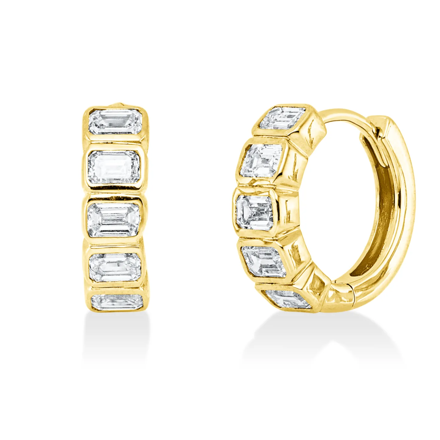 Creolen aus 750 Gelbgold 10 Diamanten Smaragd-Schliff 0,9ct F-SI 12,7x3,8mm