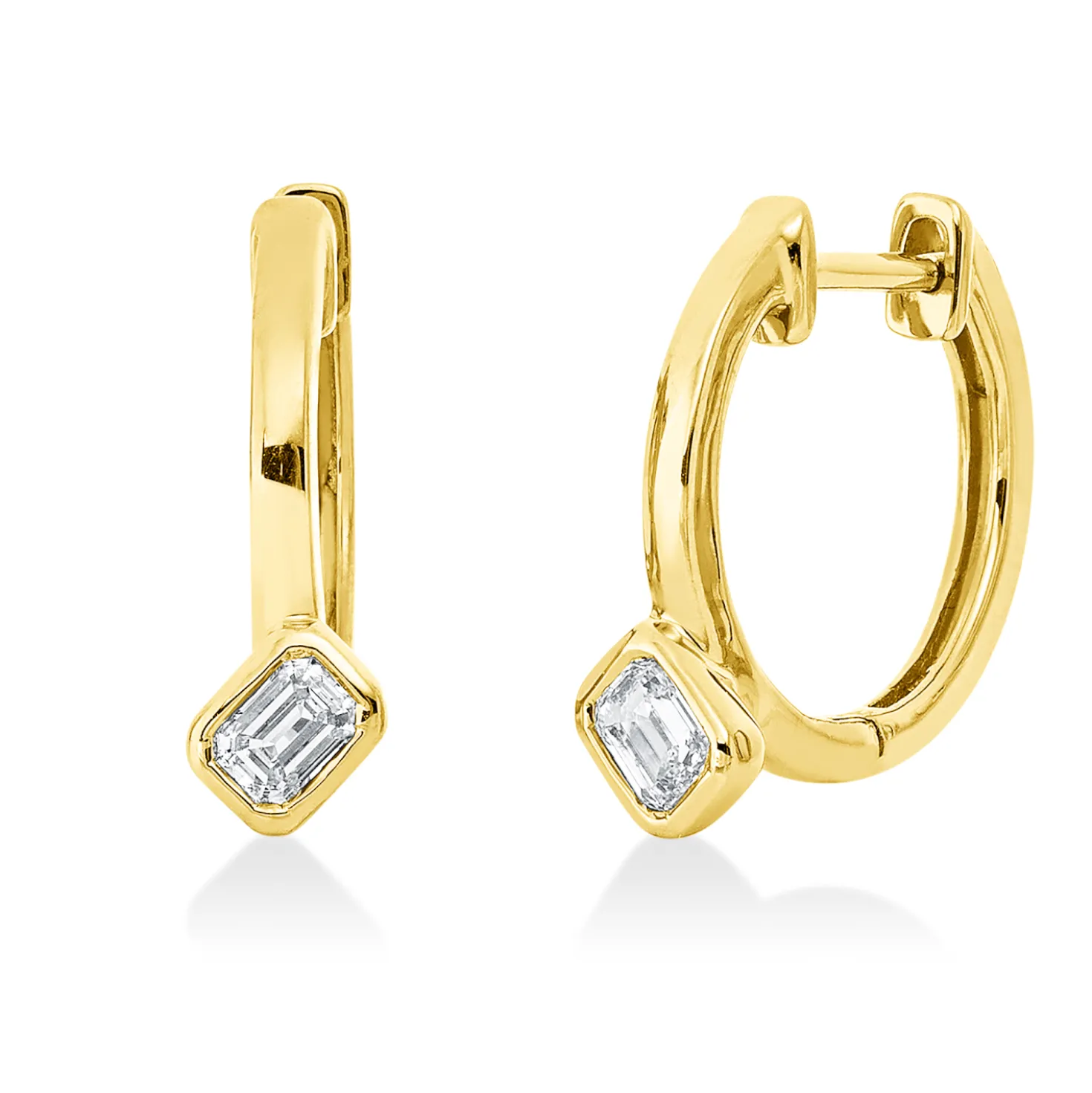 Creolen aus 750 Gelbgold 2 Diamanten Smaragd-Schliff 0,38ct TW-SI 15,3x5mm Zarge