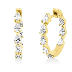 Creolen aus 750 Gelbgold 16 Diamanten Tropfen-Schliff 1,47ct TW-SI 18,5x2,7mm