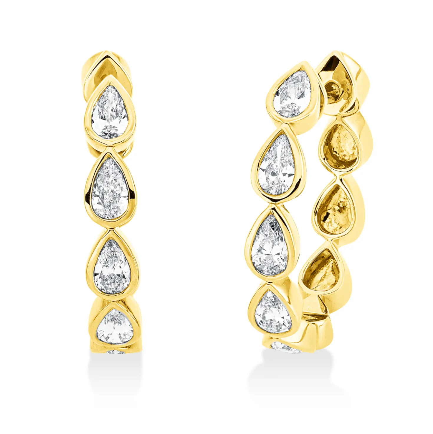 Creolen aus 750 Gelbgold 10 Diamanten Tropfen-Schliff 1,13ct TW-VSI 21,3x3,7mm