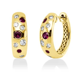 Creolen aus 585 Gelbgold 6 Rubine 0,25ct rot 12 Diamanten 0,22ct TW-SI 15x5,1mm