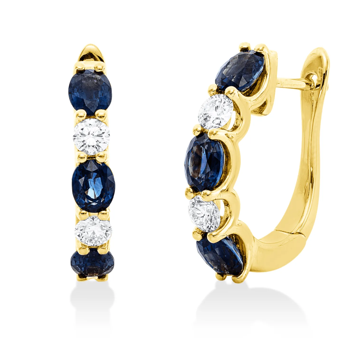 Creolen aus 750 Gelbgold 6 Saphire 2,66ct blau 4 Brillanten 0,52ct TW-SI 20x3,8mm