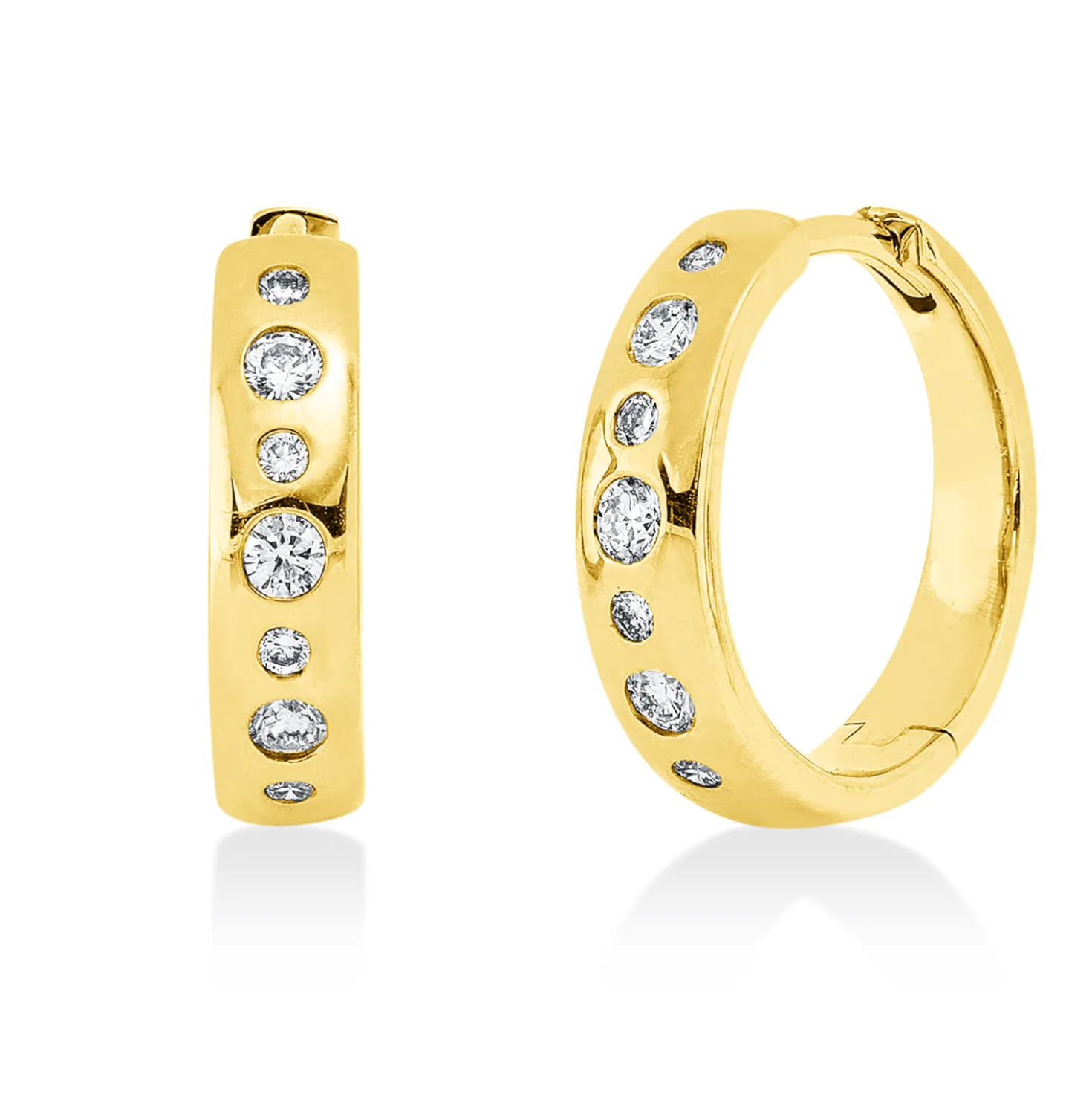 Creolen aus 750 Gold Gelbgold 14 Brillanten 0,21ct TW-PI 14,2x3,4mm Zarge