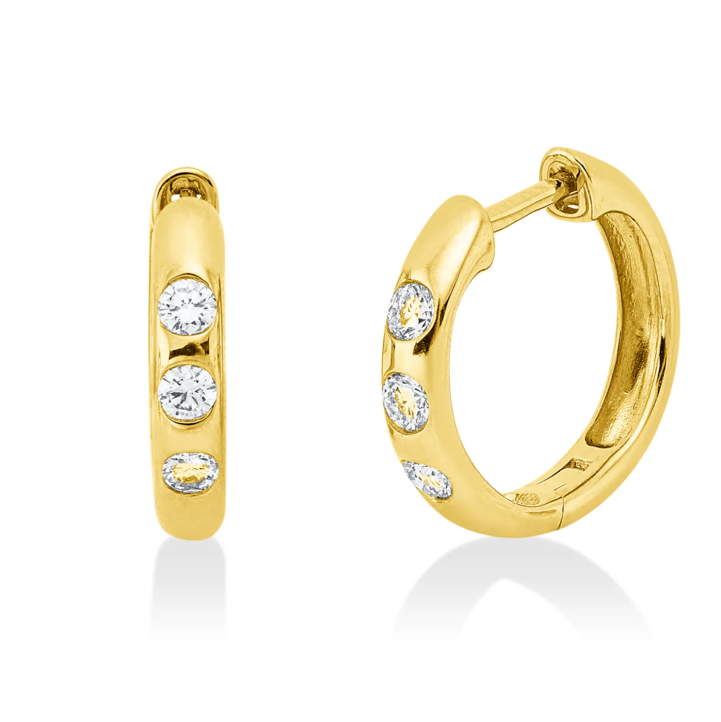 Creolen aus 750 Gold Gelbgold 6 Brillanten 0,23ct TW-SI 14,2x2,6mm