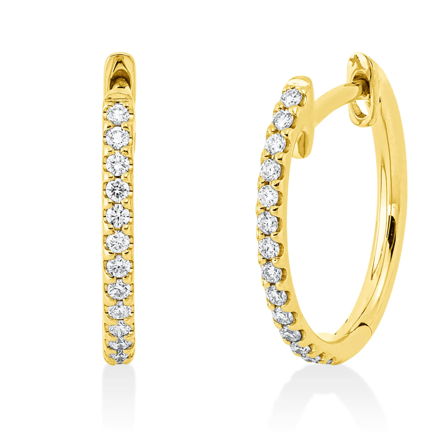 Creolen aus 750 Gold Gelbgold 28 Brillanten 0,14ct TW-SI 14,6x1,6mm