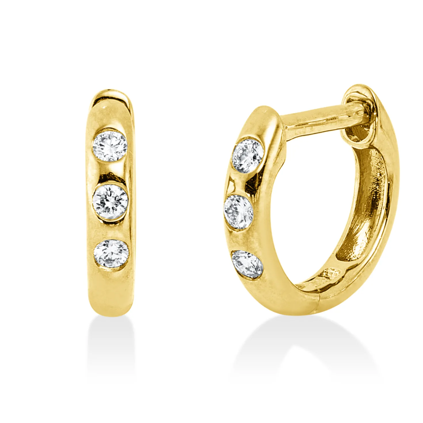Creolen aus 750 Gold Gelbgold 6 Brillanten 0,07ct W-SI 9,7x1,9mm