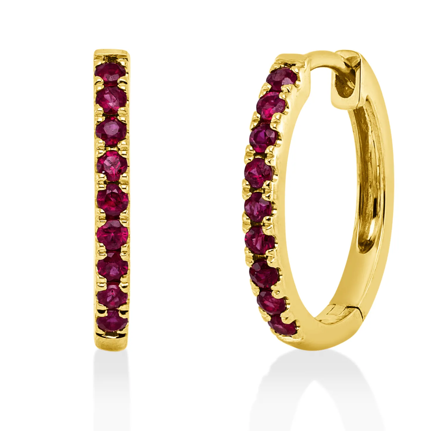 Creolen aus 750 Gold Gelbgold 18 Rubine 0,42ct rot 16,1x1,9mm