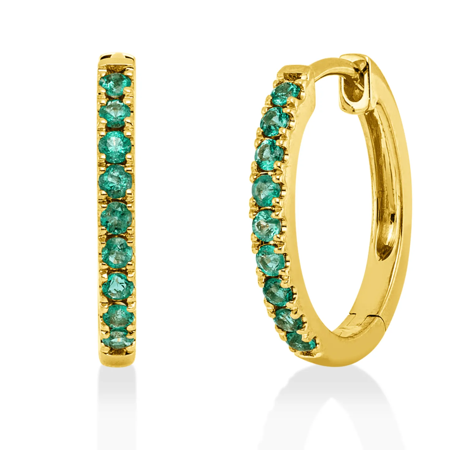 Creolen aus 750 Gold Gelbgold 18 Smaragde 0,28ct grün 16,1x1,9mm