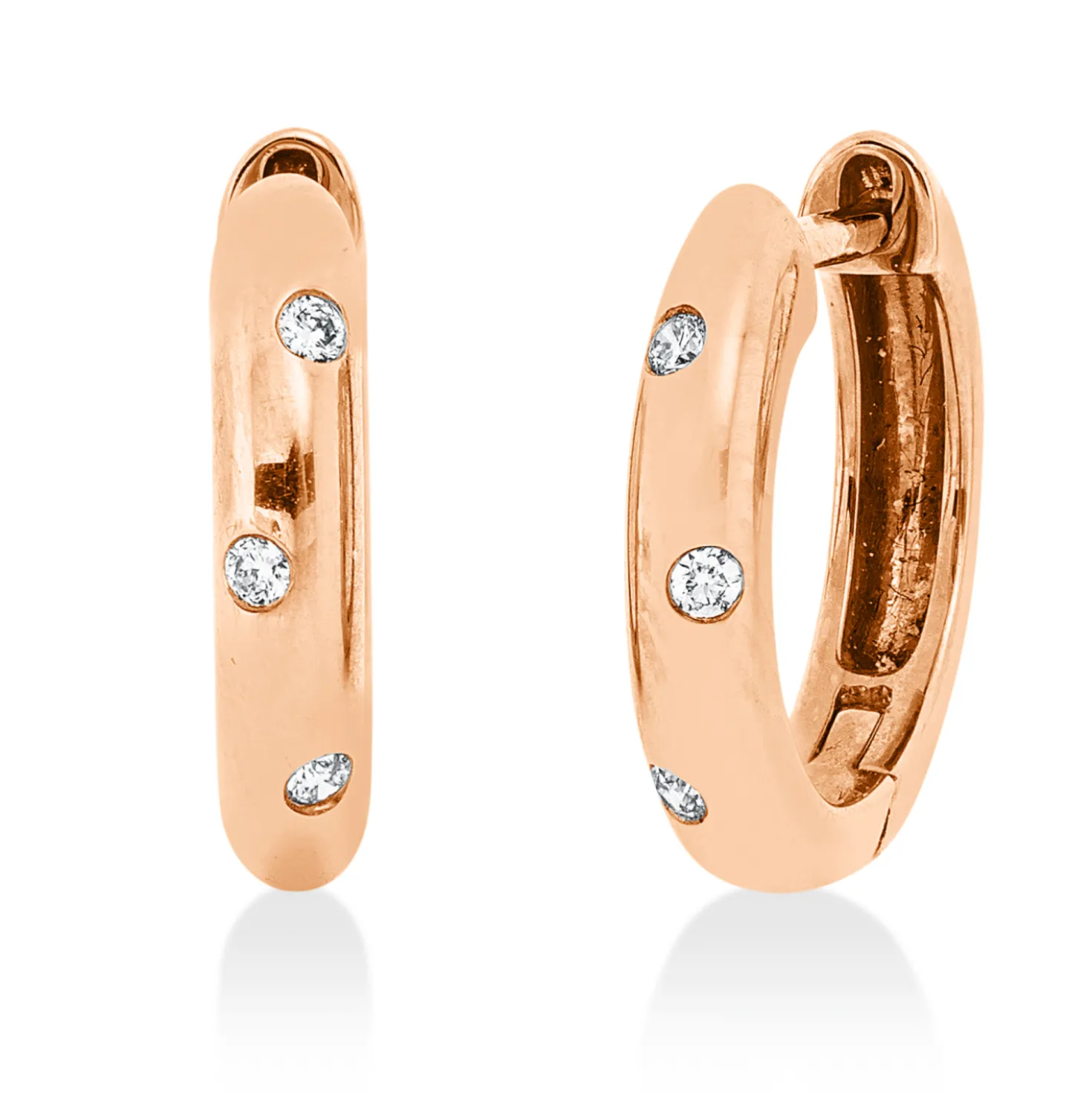 Creolen aus 750 Gold Rotgold 6 Brillanten 0,04ct W-PI 13,6x2,6mm Zarge