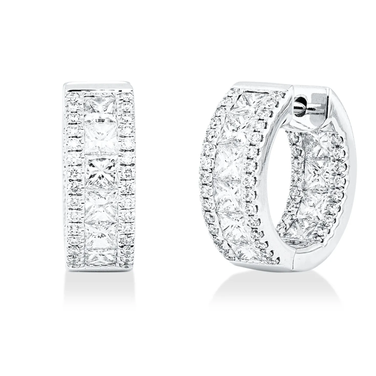 Creolen aus 750 Gold Weißgold 118 Diamanten 2,6ct F-VSI 15,4x4,5mm