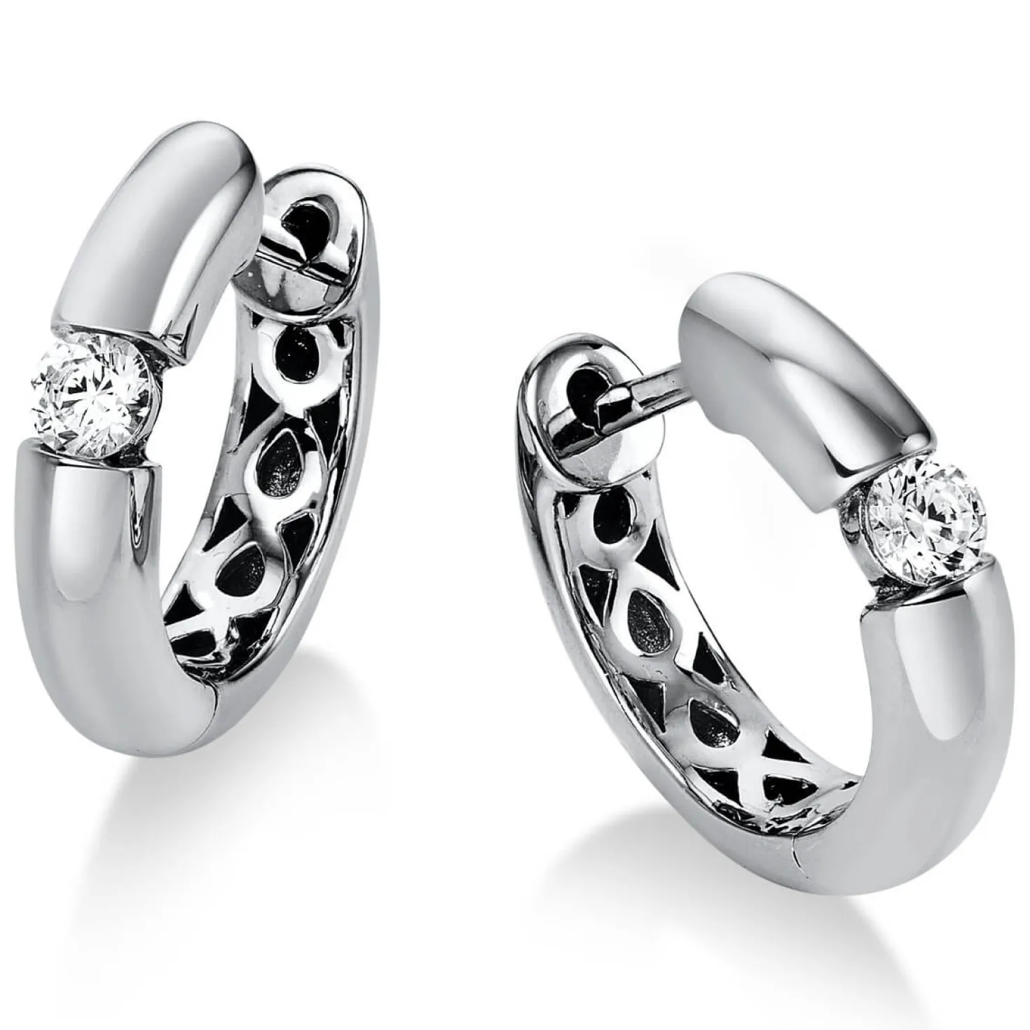Creolen aus 750 Gold Weißgold mit 2 Diamanten Brillanten 0,20 Ct.
