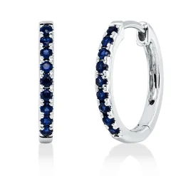 Creolen aus 750 Gold Weißgold 18 Saphire 0,4ct blau 16,1x1,9mm