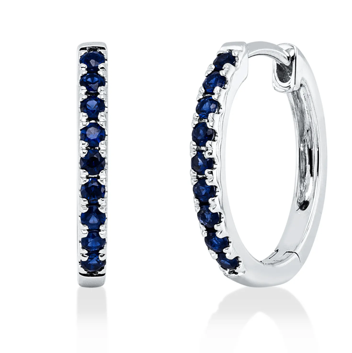 Creolen aus 750 Gold Weißgold 18 Saphire 0,4ct blau 16,1x1,9mm