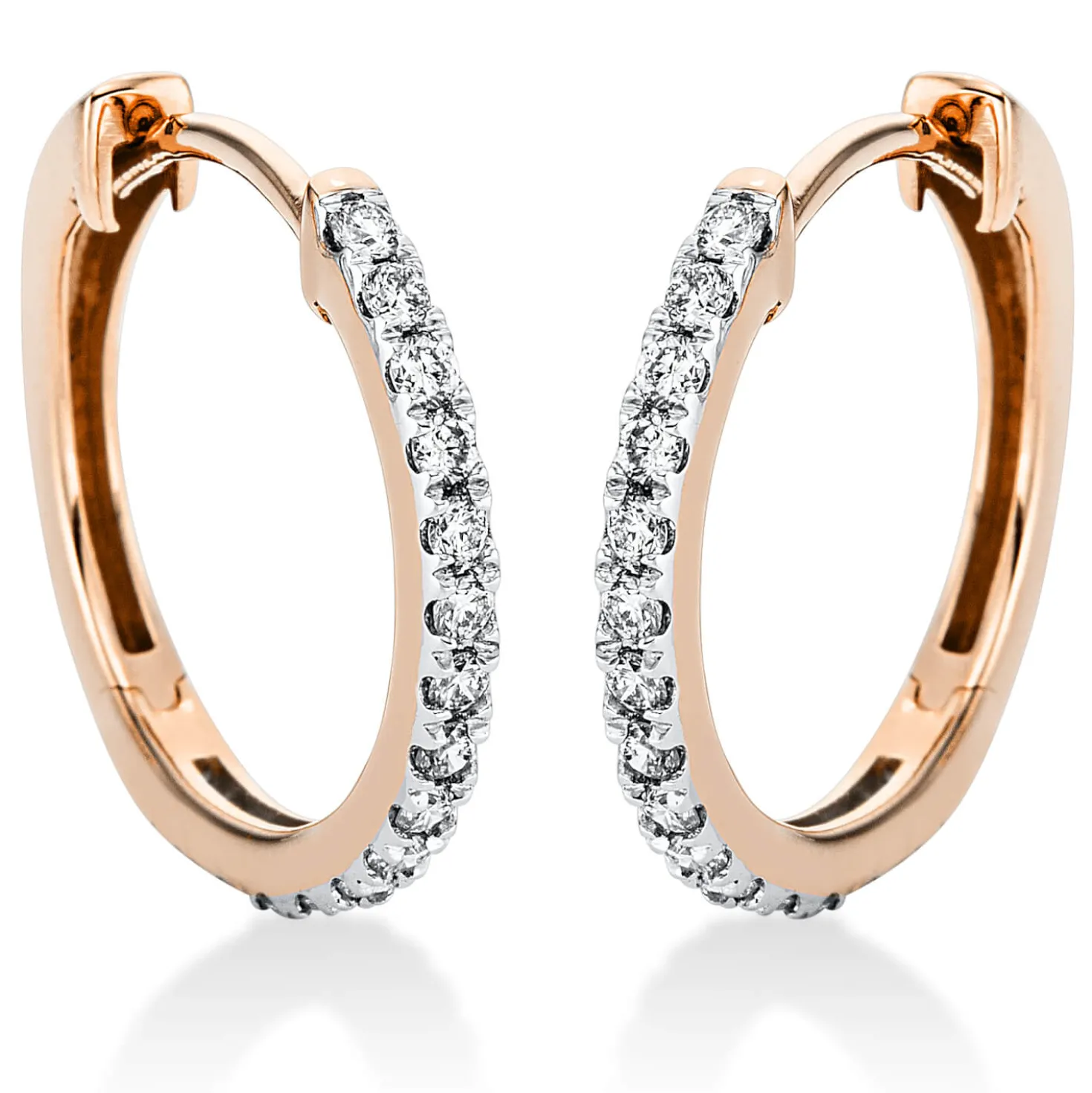 Creolen aus 750 Rotgold 30 Brillanten 0,33ct TW-SI 16,5x1,6mm Fassung rhodiniert