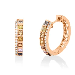 Creolen aus 750 Rotgold 14 Saphire 1,26ct mehrfarbig 30 Brillanten 0,17ct TW-SI