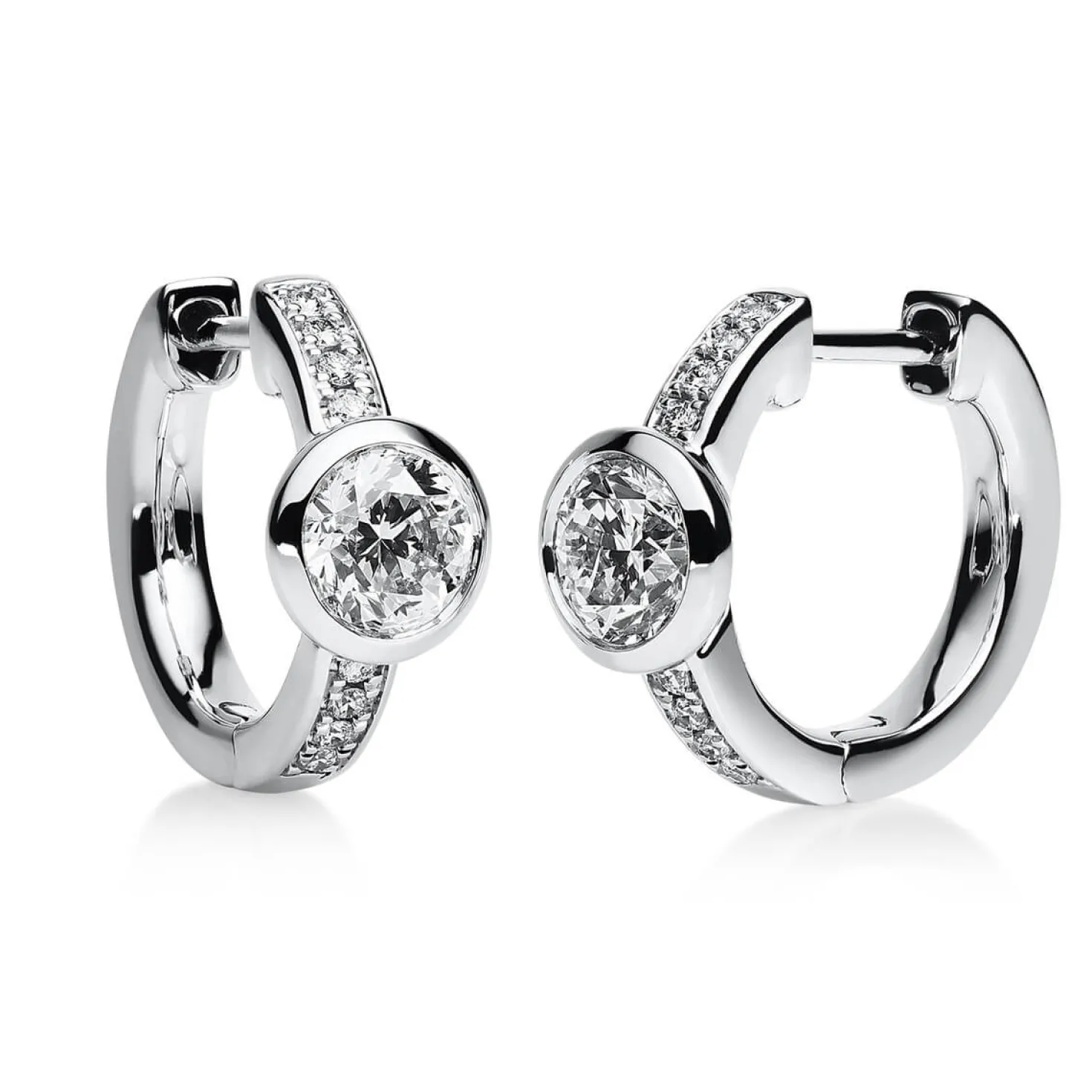 Creolen aus 585 Weißgold 16 Brillanten 0,1ct TW-SI 2 Brillanten 1ct TW-SI 19x1,7mm