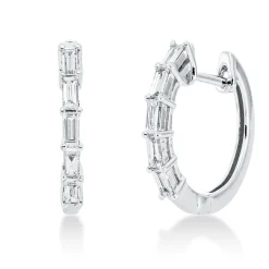 Creolen aus 750 Weißgold 10 Diamanten Baguette-Schliff 0,37ct TW-SI 16,1x1,9mm