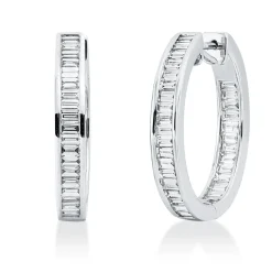 Creolen aus 750 Weißgold 64 Diamanten Baguette-Schliff 3,07ct TW-SI 27x4,4mm